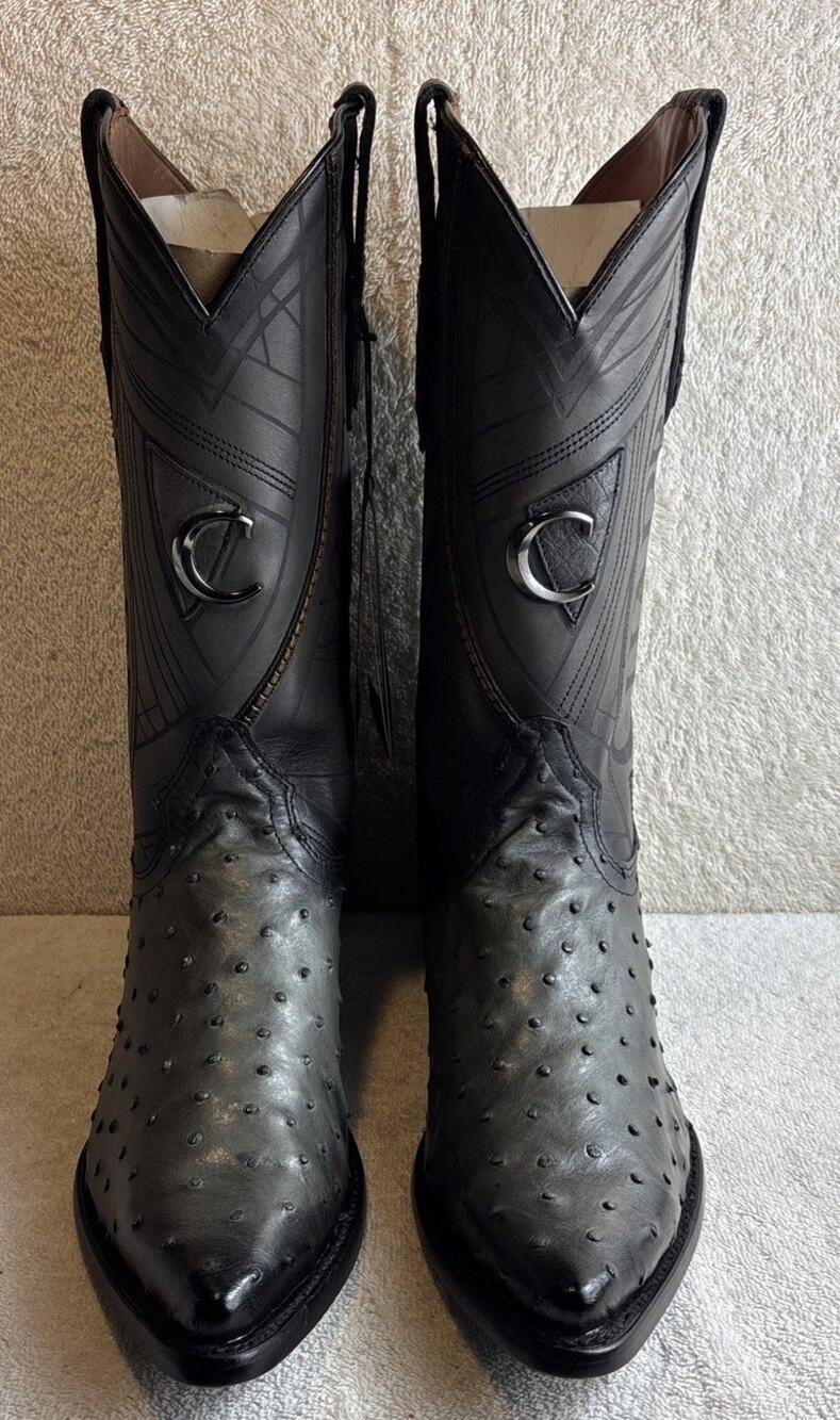 Cuadra Gray Full Quill ostrich leather boots for men Size 9 EE Pointed Toe 30890